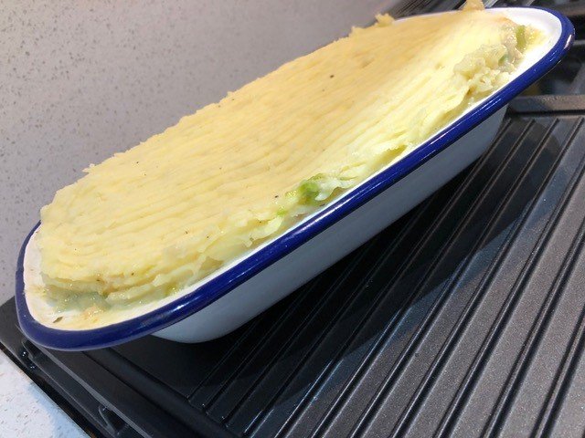 fish pie in dish