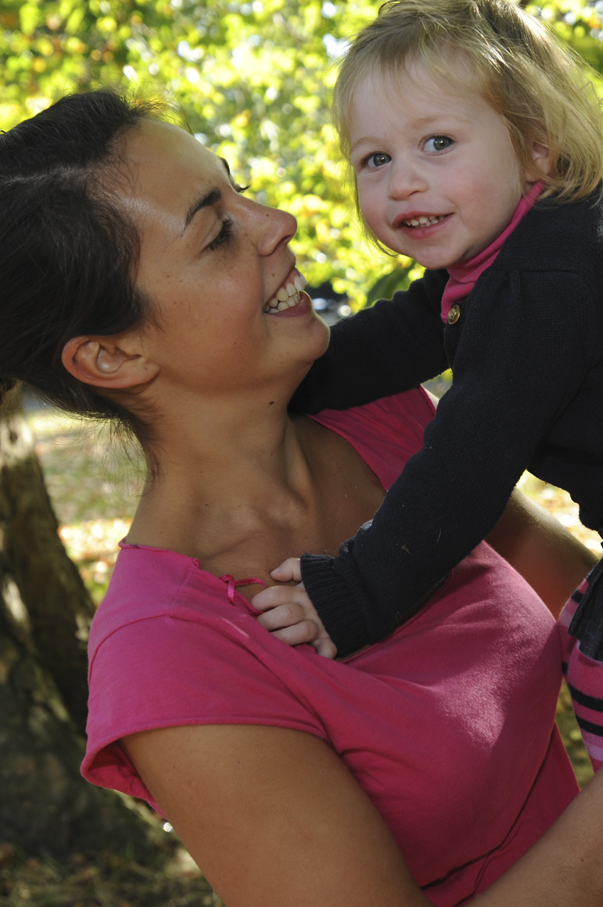 female holding child